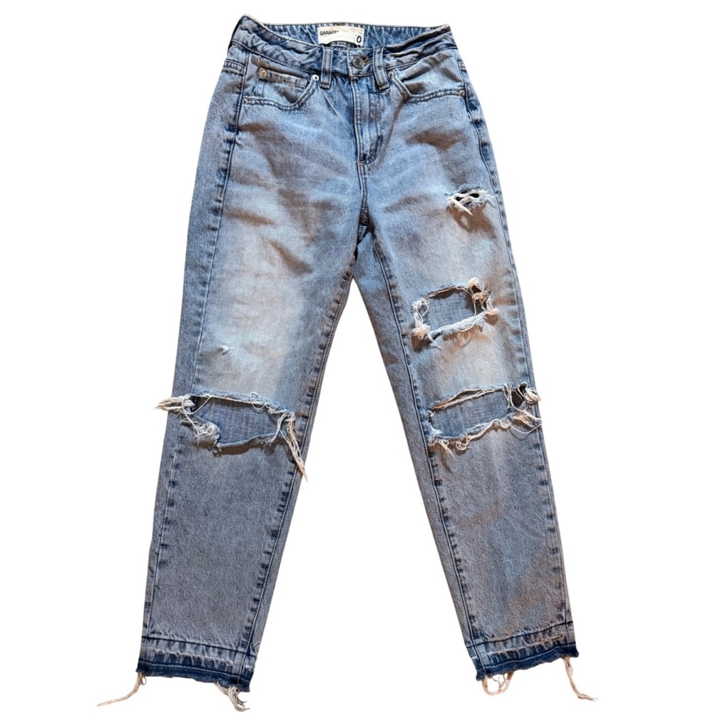GARAGE Mom Jeans Light Wash Distressed Ripped Raw Hem Women Size‎ 0